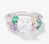 Diamonique Sterling Silver Cushion Floral Bouquet Bridal Ring, Ring 8